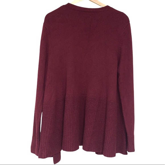 🆕 LOFT Italian Yarn Knit Burgundy Draped Waterfall Chunky Knit Cardigan Sweater - Picture 4 of 8